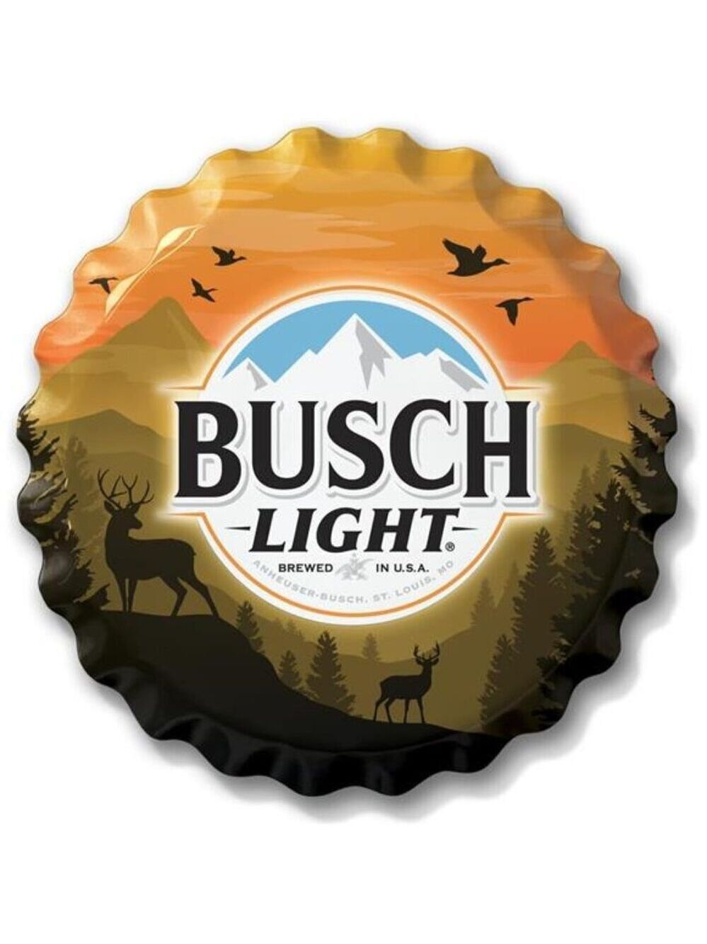Busch Light Beer Hunting Metal Bottle Cap Sign Garage Shop Bar Man Cave LARGE NW